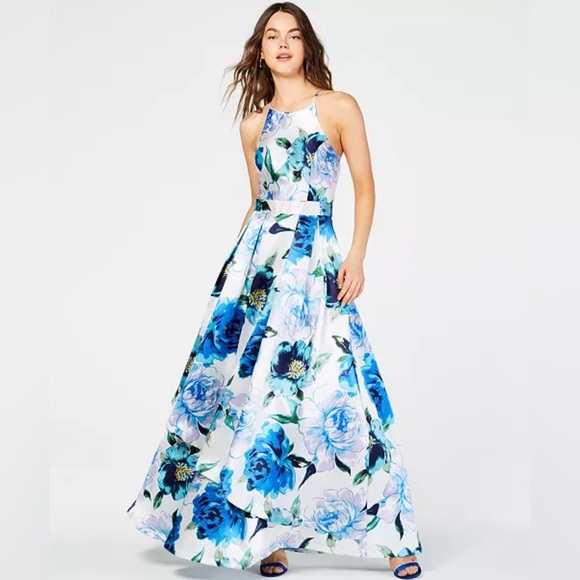 FLORAL HALTER BALL GOWN - Picture 1 of 4